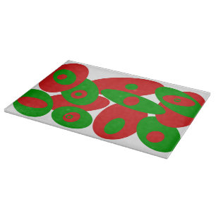 Tabla De Cortar Orbes rojas, verdes y blancas