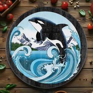 Tabla De Cortar Orca Majestuosa Ballena Asesina Olas Azules Océano