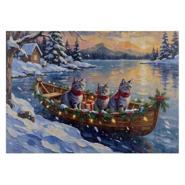 Tabla De Cortar Oriental Blue Cat Christmas Boat Holiday (Anverso)