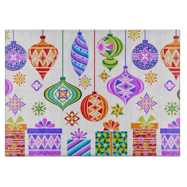 Tabla De Cortar Ornamentos de Navidad retro (Anverso)