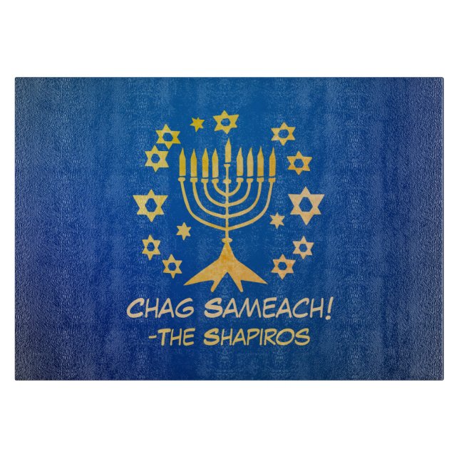 Tabla De Cortar Oro - Menorah Chag Sameach Glass (Anverso)