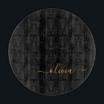 Tabla De Cortar Oro Negro Nombre Monograma Moderno Script Femenino<br><div class="desc">Tablero de corte con monograma de escritura simple en negro y dorado. Este es el regalo perfecto para graduación,  cumpleaños,  boda,  despedida de soltera,  aniversario,  baby shower o fiesta de soltera para alguien que ama el lujo y los estilos chic y glamorosos.</div>
