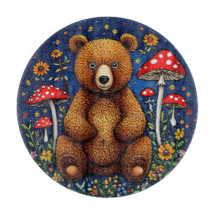 Tabla De Cortar Oso Adorable Rodeado de Hongos