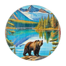 Oso de montaña: Arte de reflexión sobre el lago