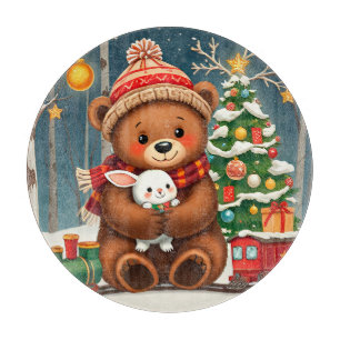 Tabla De Cortar Oso Lindo Sosteniendo Conejo Cerca del Árbol de Na