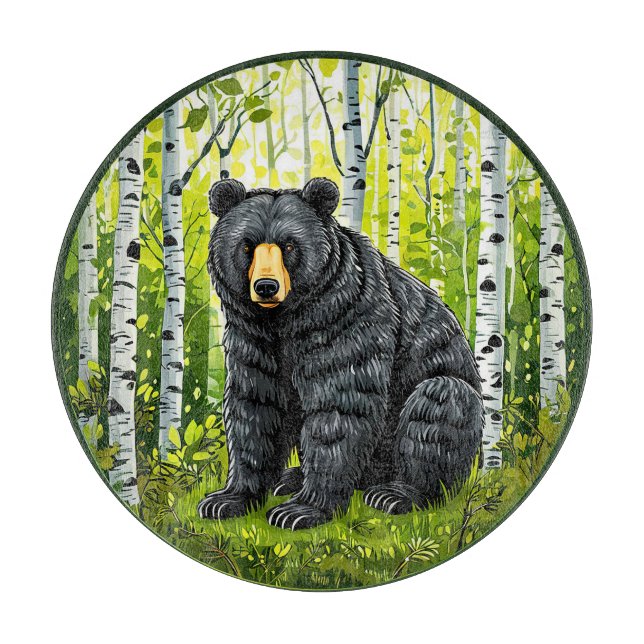 Tabla De Cortar Oso negro en un bosque de abedules (Anverso)