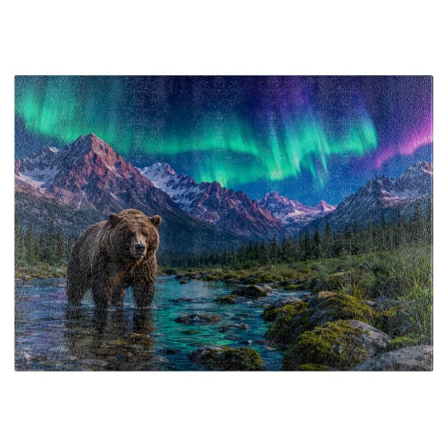 Tabla De Cortar Oso Pardo y Aurora Boreal (Anverso)
