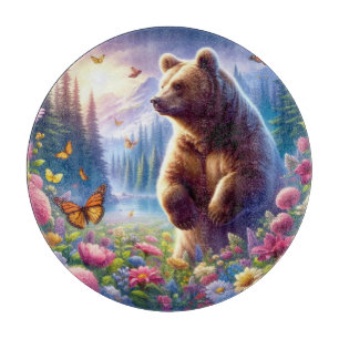 Tabla De Cortar Oso y mariposas alegres y coloridos
