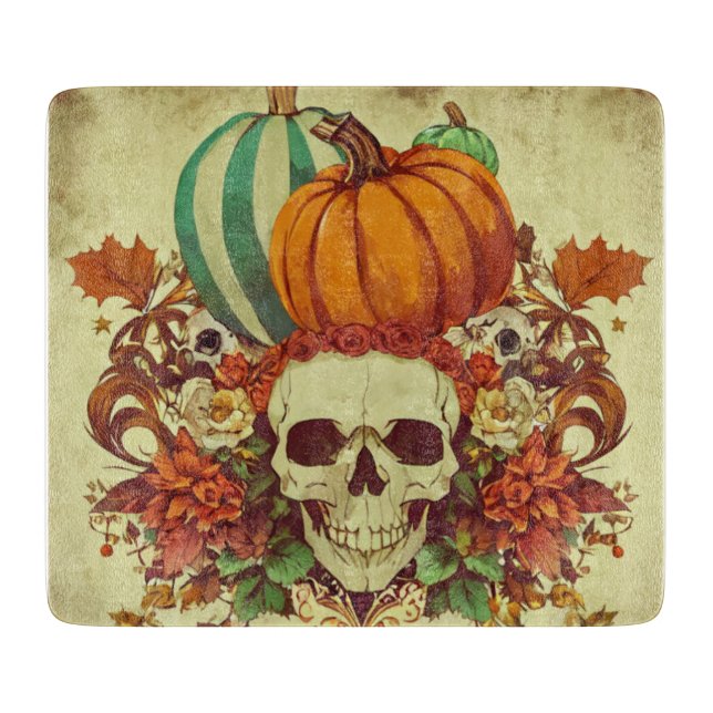 Tabla De Cortar Otoño/otoño/Halloween/calabaza/esqueleto (Anverso)
