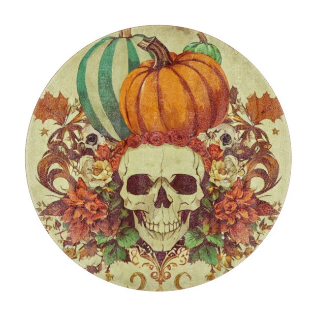 Tabla De Cortar Otoño/otoño/Halloween/calabaza/esqueleto (Anverso)