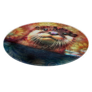 Tabla De Cortar Otter Abstract Naranja floral Verde azulado ortebr