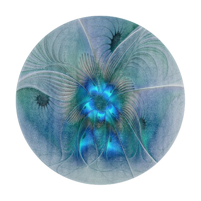 Tabla De Cortar Ovaciones de pie, fractal azul turquesa abstracto (Anverso)