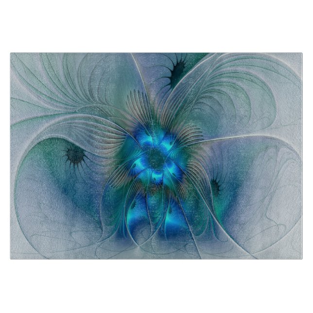 Tabla De Cortar Ovaciones de pie, fractal azul turquesa abstracto (Anverso)