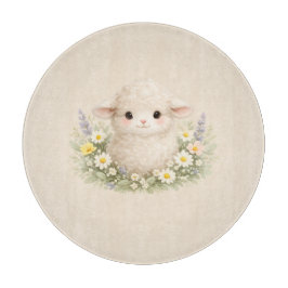 Tabla De Cortar Ovejas caprichosas y flores silvestres para un enc