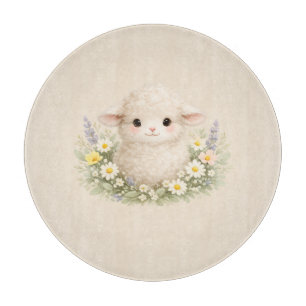 Tabla De Cortar Ovejas caprichosas y flores silvestres para un enc