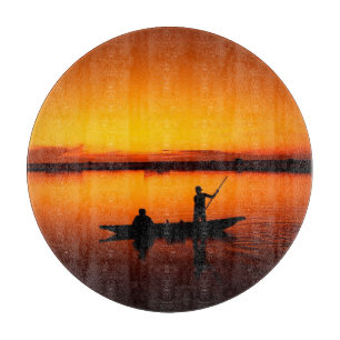 Tabla De Cortar Paisaje atardecer con un barco-68465