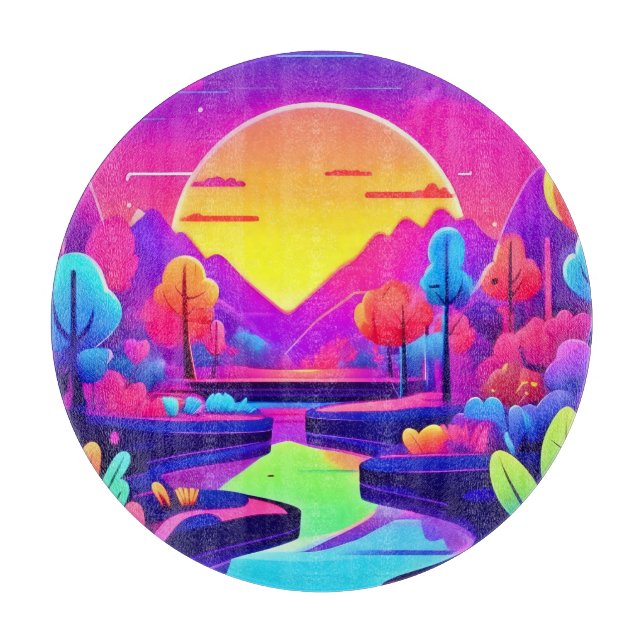 Tabla De Cortar Paisaje de puesta de sol de neón (Anverso)