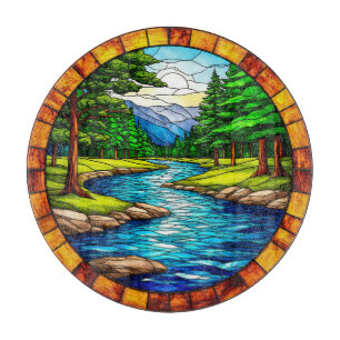 Tabla De Cortar Paisaje escénico de río y bosque