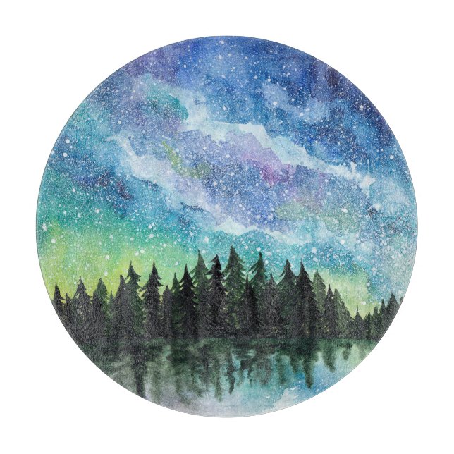 Tabla De Cortar Paisaje nocturno acuarela, Vía Láctea (Anverso)