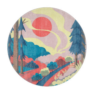 Tabla De Cortar Paisaje primaveral: Colorido paisaje vintage
