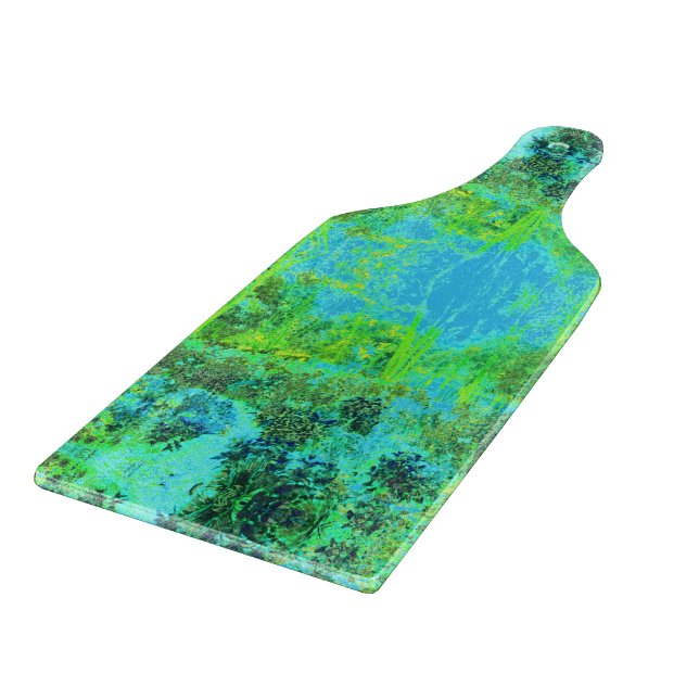 Tabla De Cortar Paisaje Trippy Lime Green y Blue Garden (Borde)