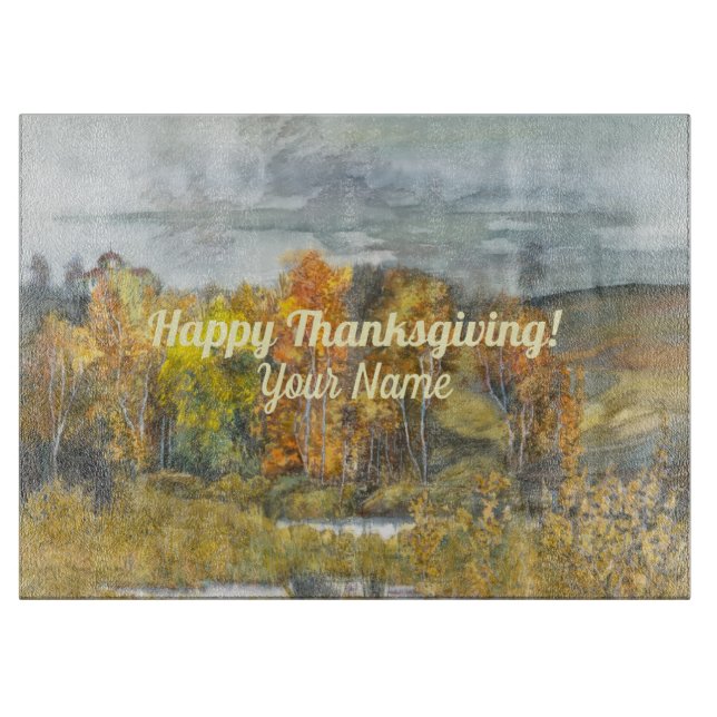 Tabla De Cortar Paisajes de otoño acuarela Cutting Board (Anverso)