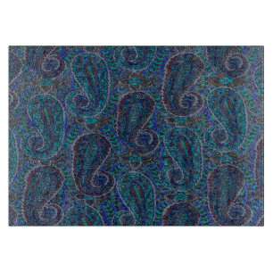 Tabla De Cortar Paisley Azul Indio Boho Clásico Vintage
