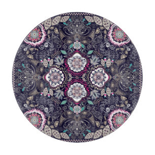 Tabla De Cortar Paisley floral, diseño de bolsillo cuadrado.