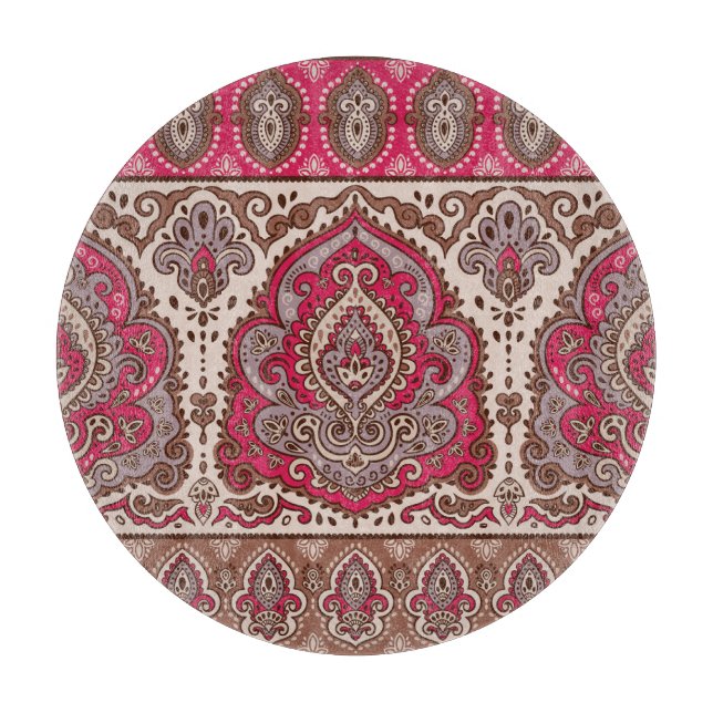 Tabla De Cortar Paisley floral india, patrón de mandala étnica. (Anverso)