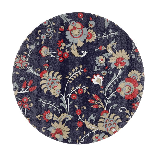Tabla De Cortar Paisley indio, fondo marino, tradicional. (Anverso)