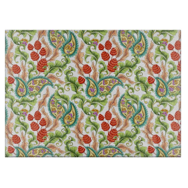 Tabla De Cortar Paisley Red Raspberries Garden Cutting Board (Anverso)