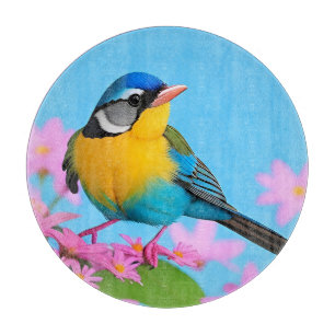 Tabla De Cortar Pájaro Colorido en Rama Florida