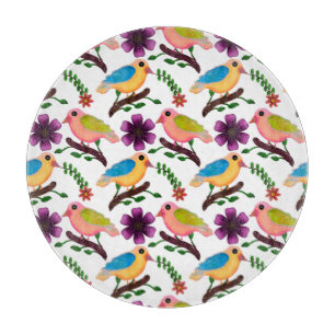 Tabla De Cortar Pájaro Colorido Patrón Floral Sin Costuras Dibuj