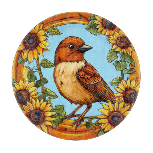 Tabla De Cortar Pájaro enmarcado por flores vibrantes