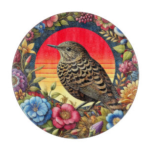 Tabla De Cortar Pájaro entre flores coloridas