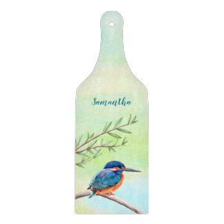 Tabla De Cortar Pájaro Naranja azul de Kingfisher Watercolor
