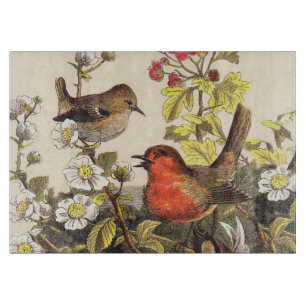 Tabla De Cortar Pájaros Cantores Robin Botánico Floral Vintage