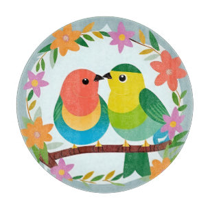 Tabla De Cortar Pájaros Coloridos Posados en una Rama