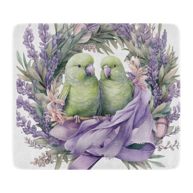 Tabla De Cortar Pájaros de Amor Lavanda (Anverso)
