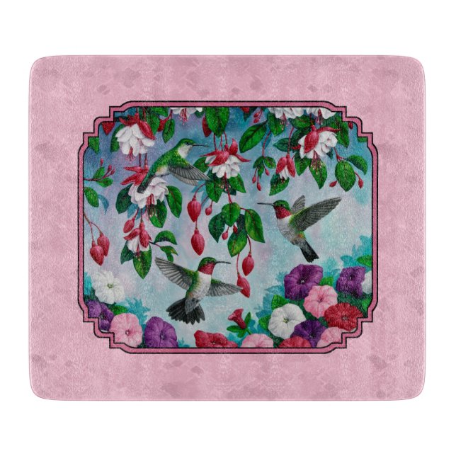 Tabla De Cortar Pájaros y flores rosadas (Anverso)