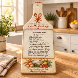 Tabla de cortar pala de receta manuscrita, persona