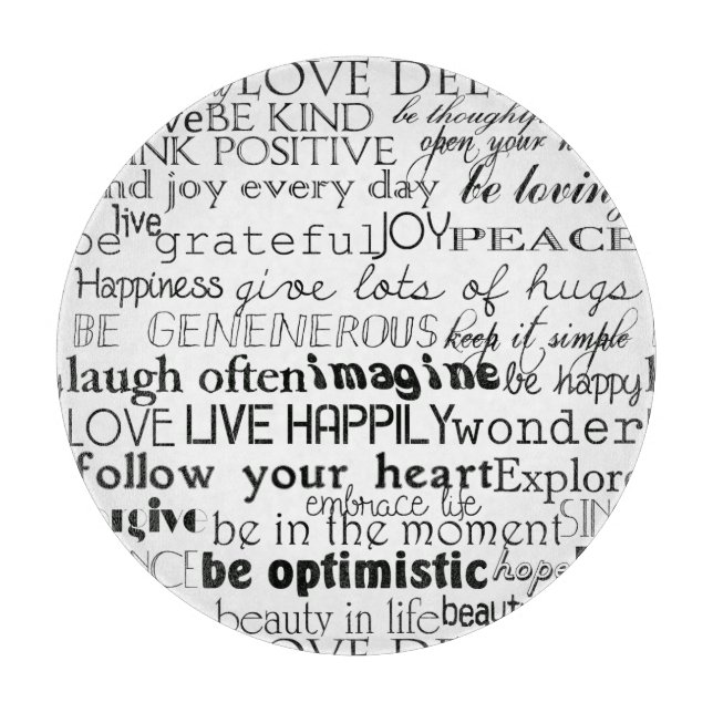 Tabla De Cortar Palabras Inspiradoras blancas negras (Anverso)