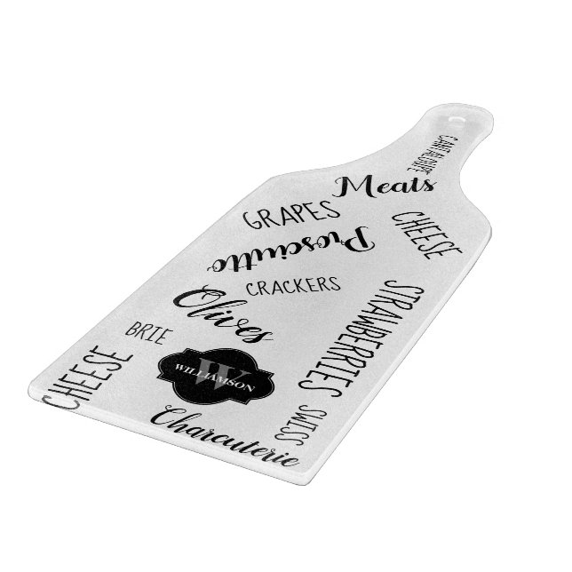 Tabla De Cortar Palabras negras monogramas personalizadas (Borde)