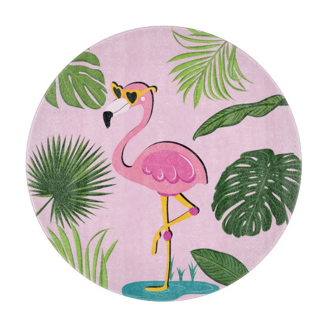 Tabla De Cortar Palm Flamingo deja diseño tropical (Anverso)