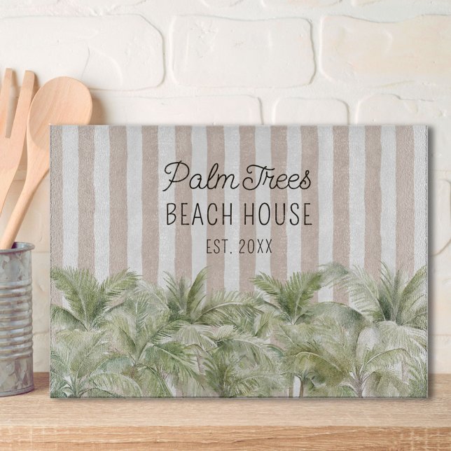Tabla De Cortar Palm Trees Tropicales Beige Stripes Beach House (In situ)
