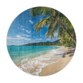 Tabla De Cortar Palmeras Playa Tropical Océano