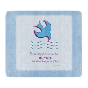 Tabla De Cortar Paloma del Bautismo de Adulto en Azul