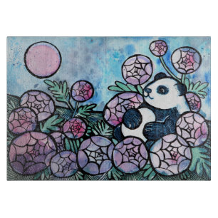 Tabla De Cortar Panda Bear Flores Moradas Amantes de la Naturaleza
