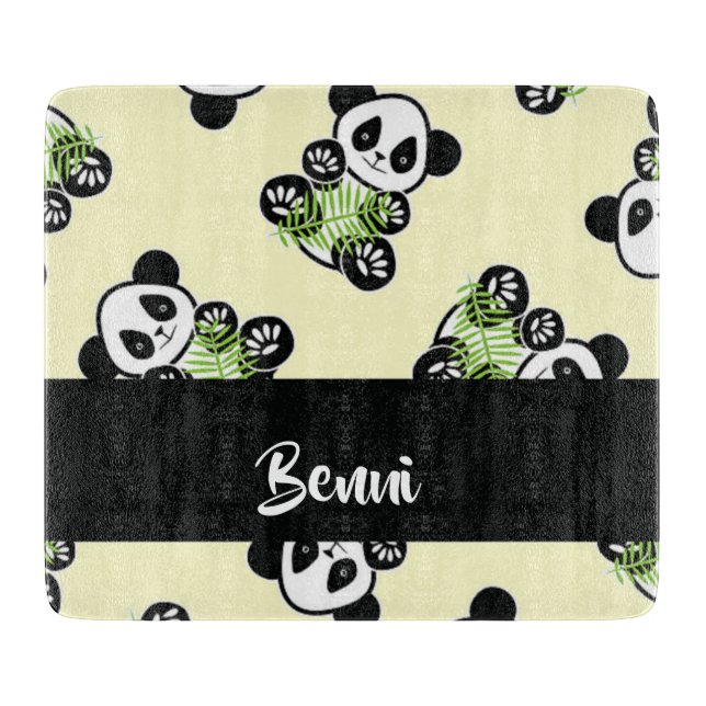 Tabla De Cortar Panda bear with green bamboo leaves (Anverso)