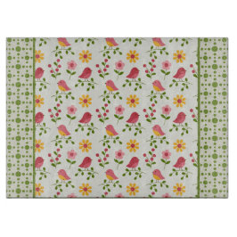 Tabla De Cortar Panel de aves de primavera rosada retro